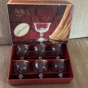 Royal Crystal rock. Crystal sherbet glasses vintage boxed set of six